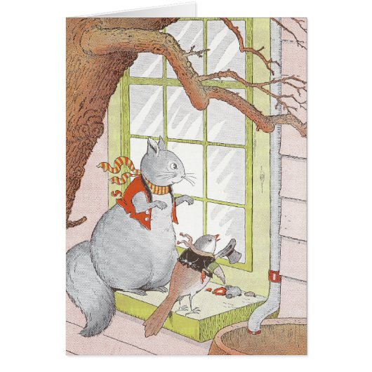 Gray Squirrel & Bird Looking in the Window Cards (Front)