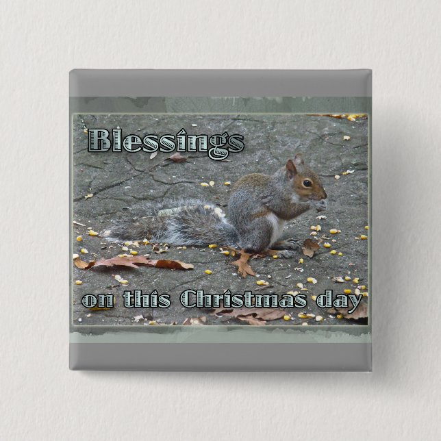 Gray Squirrel Christmas Blessings Series Button (Front)