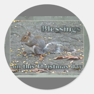 Gray Squirrel Christmas Blessings Series Classic Round Sticker