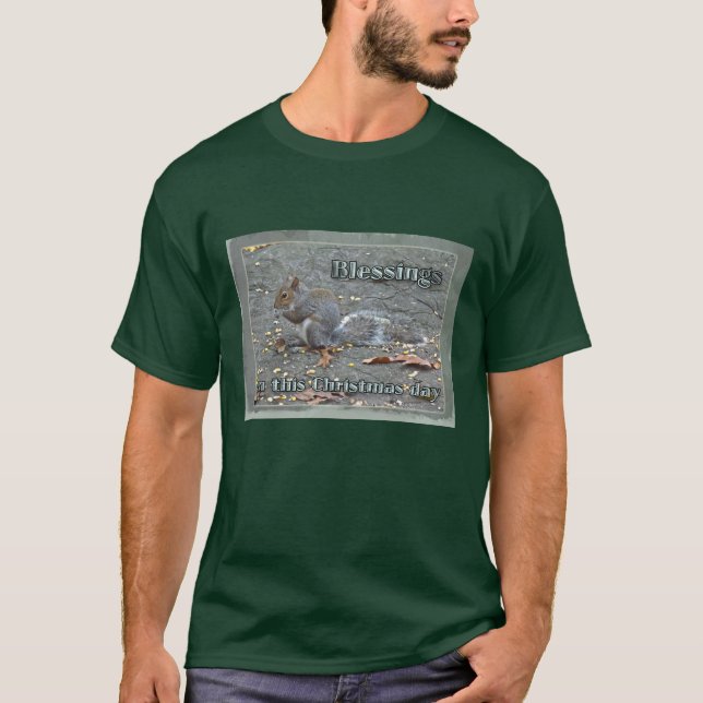 Gray Squirrel Christmas Blessings Series T-Shirt (Front)