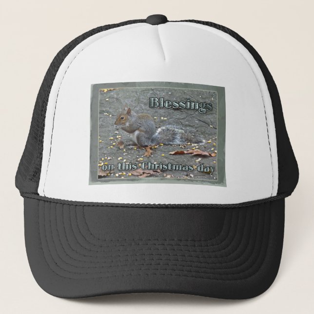 Gray Squirrel Christmas Blessings Series Trucker Hat (Front)