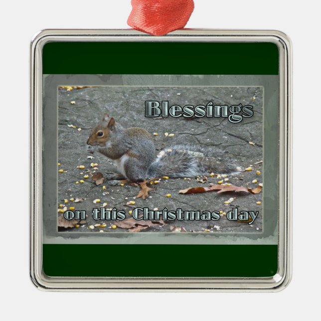 Gray Squirrel Christmas Series Metal Ornament (Front)