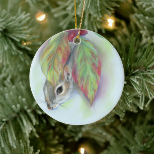 Gray Squirrel in Dogwood Christmas Personalized Ceramic Ornament