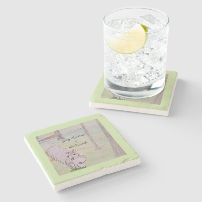 Gray Squirrel in the Woods Stone Coaster (Side)