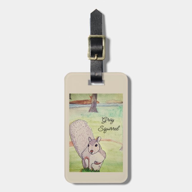 Gray Squirrel Luggage Tag (Front Vertical)