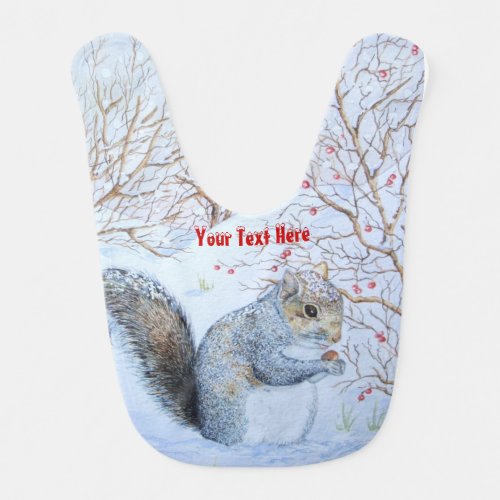 gray squirrel snow scene wildlife at christmas bib