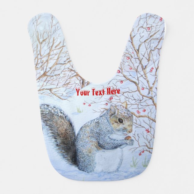 gray squirrel snow scene wildlife at christmas bib (Front)
