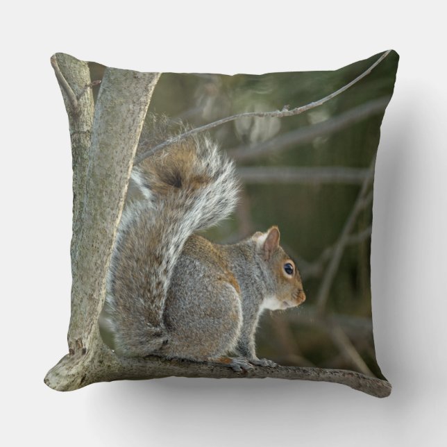 Gray Squirrel Throw Pillow (Front)