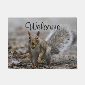 Gray Squirrel With Acorn Doormat by backyardwonders at Zazzle