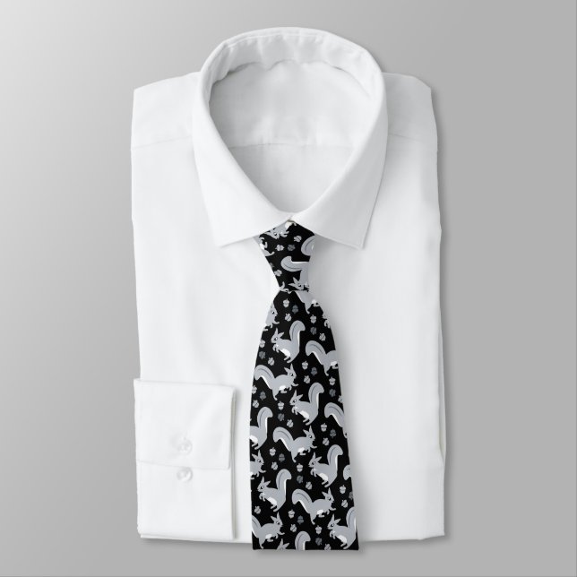 Gray Squirrels and Acorns Nature Lover Black Neck Tie (Tied)