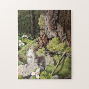 Gray Squirrels and Trilliums, Squirrels and Flower Jigsaw Puzzle