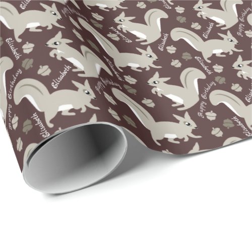 Gray Squirrels Custom Name Boy or Girls Birthday Wrapping Paper