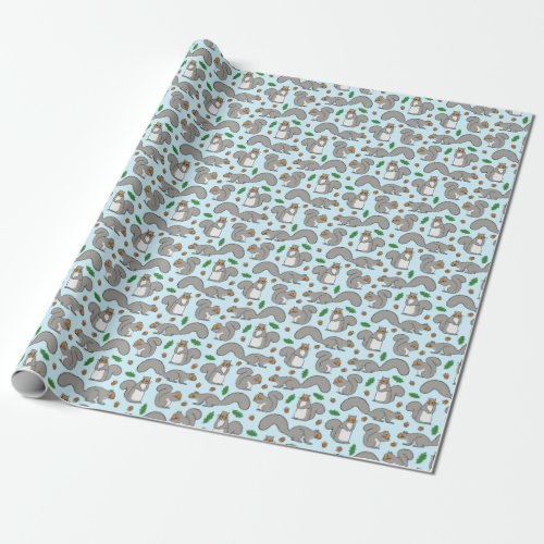 Gray Squirrels on Blue Wrapping Paper