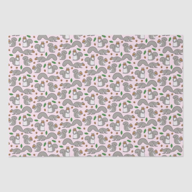 Gray Squirrels on Pink Tissue Paper (Front)