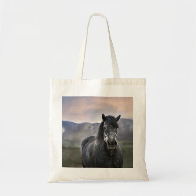 Gray Stallion Horse Reusable Tote Bag (Front)