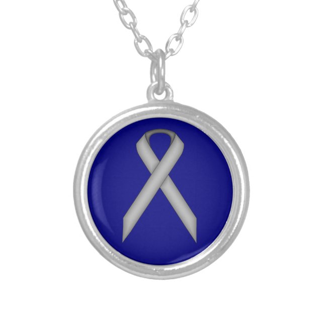 Gray Standard Ribbon by Kenneth Yoncich Silver Plated Necklace (Front)