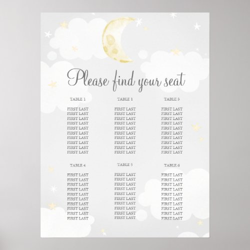 Gray Star Moon Sky Baby Shower Seating Chart