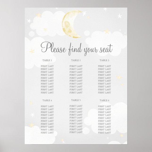 Gray Star Moon Sky Baby Shower Seating Chart (Front)