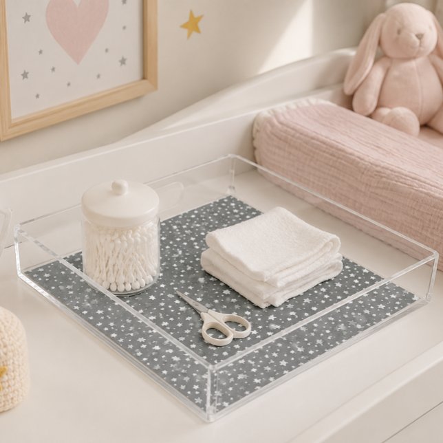 Gray Star Nursery Acrylic Serving Tray (Organize your nursery in style with this modern gray star acrylic tray.)