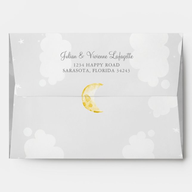 Gray & Star Print Interior Baby Shower Envelope (Back (Top Flap))