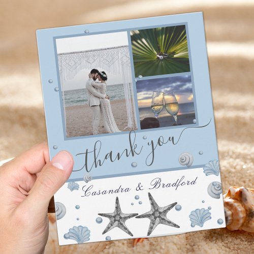 Gray Starfish Blue Beach Wedding Thank You Card