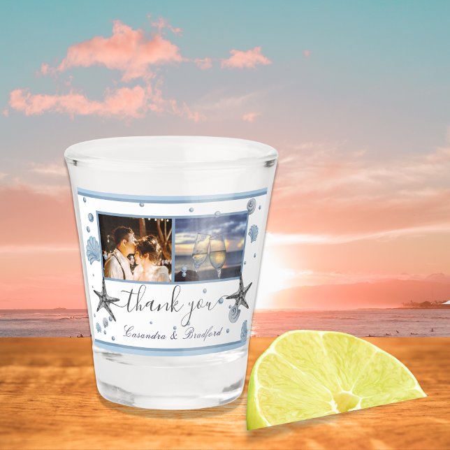 Gray Starfish Blue Beach Wedding Thank You  Shot Glass (Creator Uploaded)