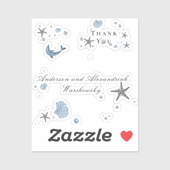 Gray Starfish Blue Shell Beach Wedding   Sticker (Sheet)