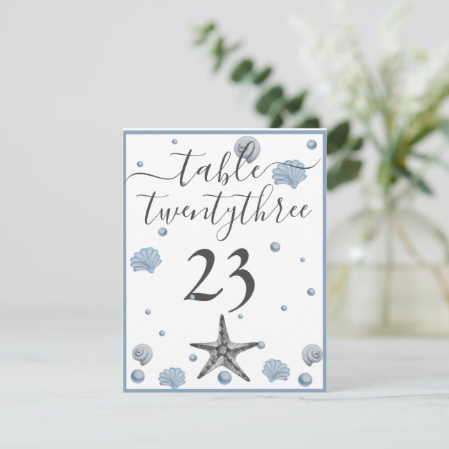 Gray Starfish Blue Shells Beach Wedding Thank You  Card (Standing Front)