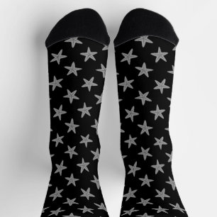 Gray starfish on black pattern socks