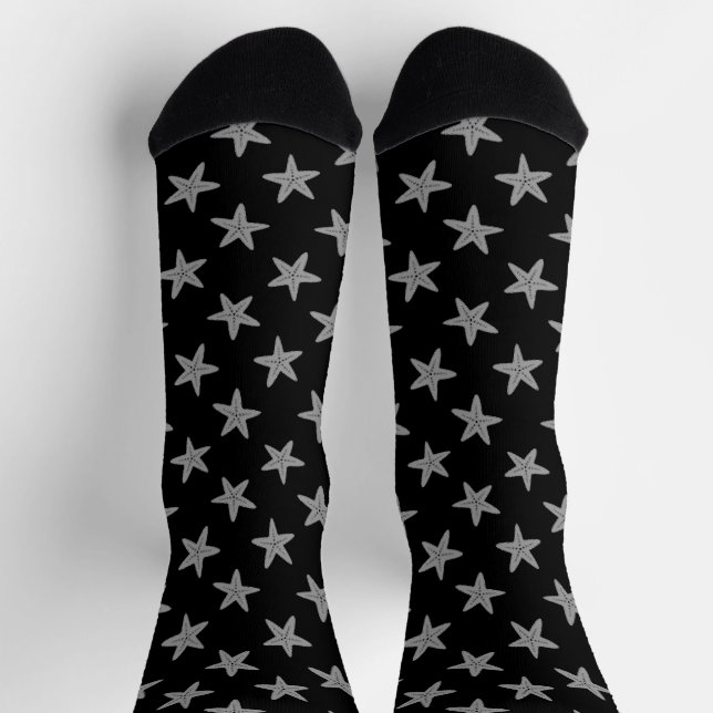 Gray starfish on black pattern socks (Top)