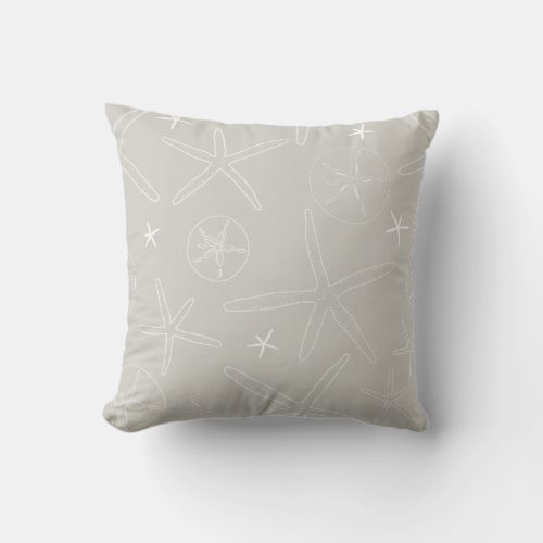 Gray Starfish  Sand Dollar Throw Pillow