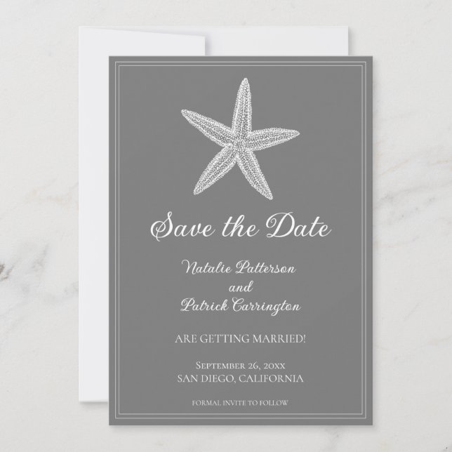 Gray Starfish Save the Date Invite (Front)