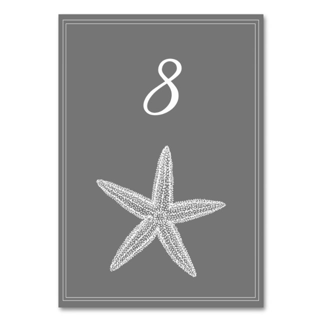 Gray Starfish Table Number Card (Front)