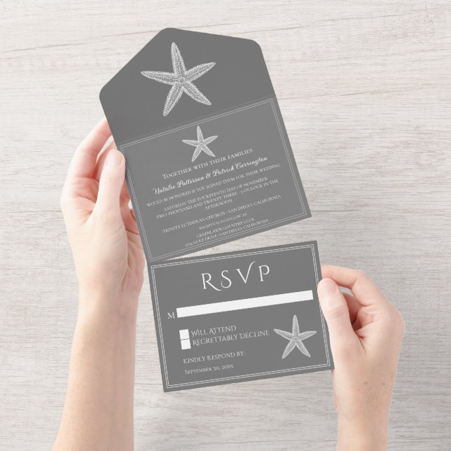Gray Starfish Wedding All In One Invitation (Tearaway)
