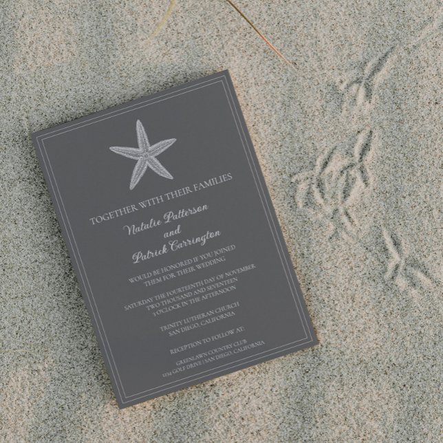 Gray Starfish Wedding Invitation (Gray Starfish Wedding Invitation)