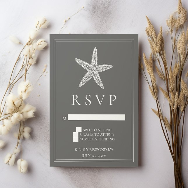 Gray Starfish Wedding RSVP Card (Gray Starfish Wedding RSVP Card)