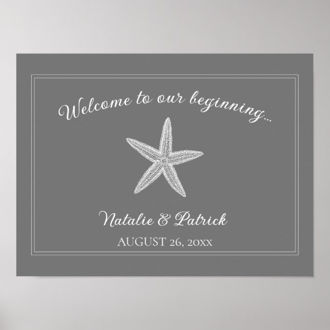 Gray Starfish Wedding Welcome Poster (Front)