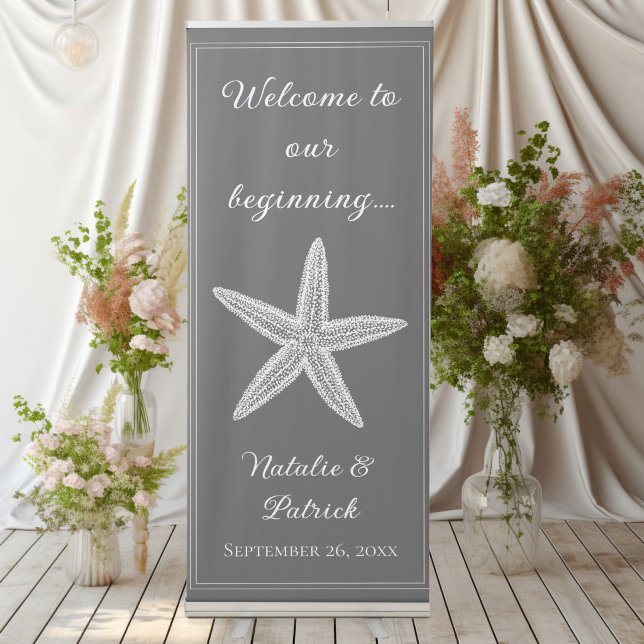 Gray Starfish Wedding Welcome Retractable Banner (Gray Starfish Wedding Welcome Retractable Banner)