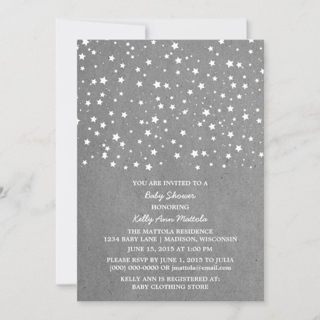 Gray Starry Night Baby Shower Invite (Front)