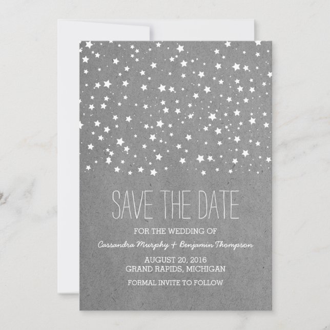 Gray Starry Night Save the Date Invite (Front)