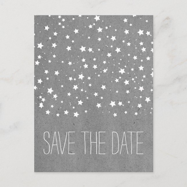 Gray Starry Night Save the Date Postcard (Front)