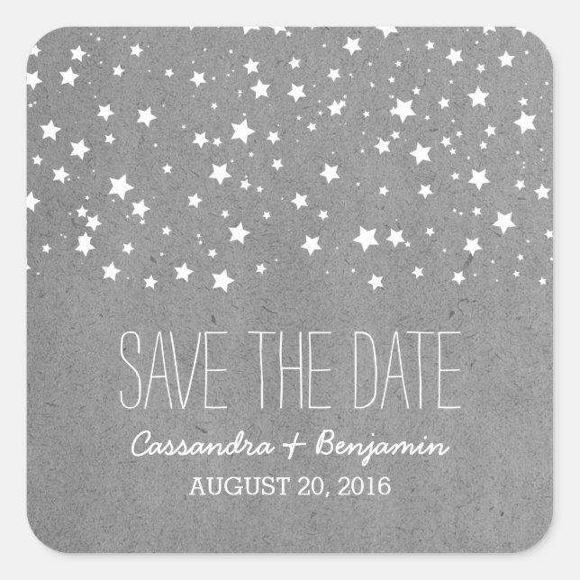 Gray Starry Night Save the Date Stickers (Front)