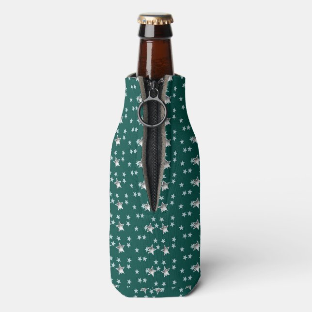 Gray Stars And Green Background Bottle Cooler (Bottle Back)