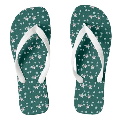 Gray Stars And Green Background Flip Flops