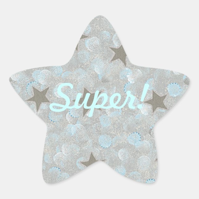 Gray Stars Blue Silver Bubbles Super Stickers (Front)