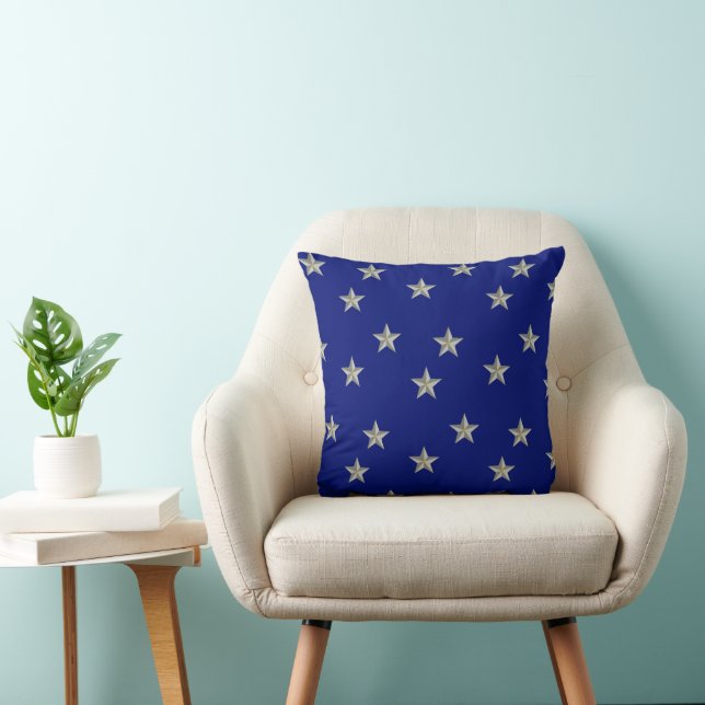 Gray stars on blue throw pillow (Chair)