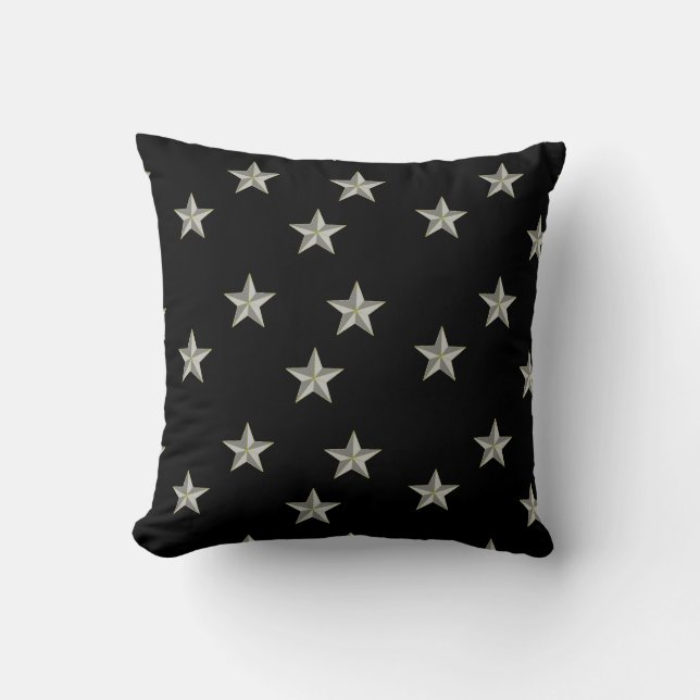 Gray stars pattern on black throw pillow (Front)