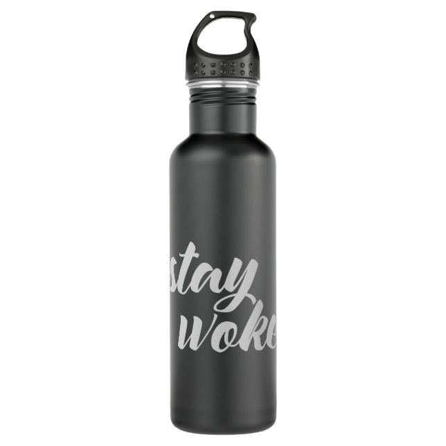 Gray Stay Woke Water Bottle (Front)