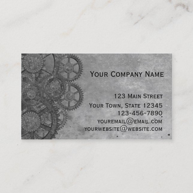 Gray Steampunk Grunge Business Card (Front)