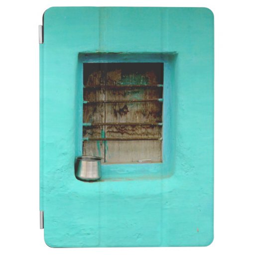 GRAY STEEL CONTAINER ON WINDOW WITH TEAL PAINT iPad AIR COVER
